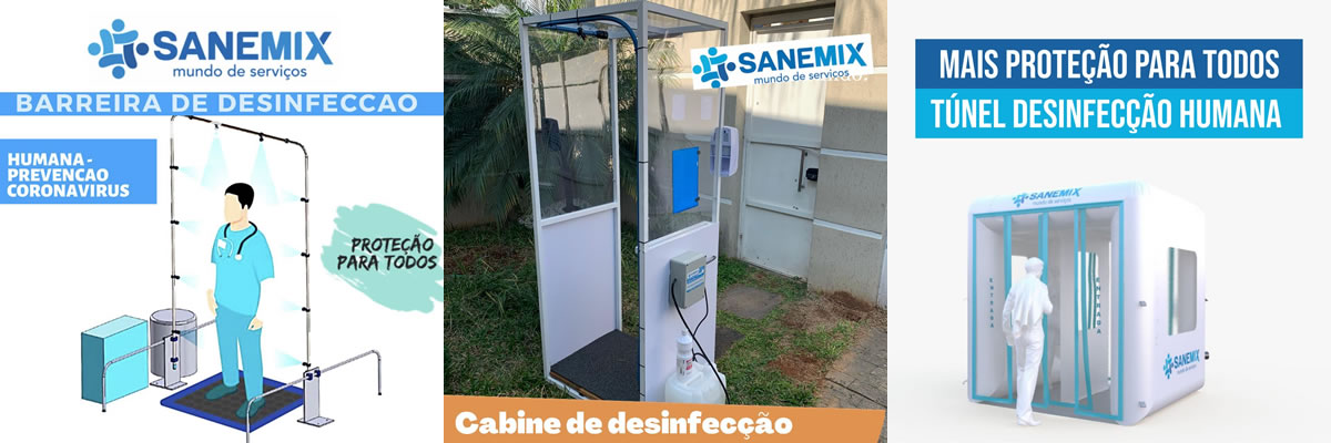 Arco, túnel e cabine de desinfecção